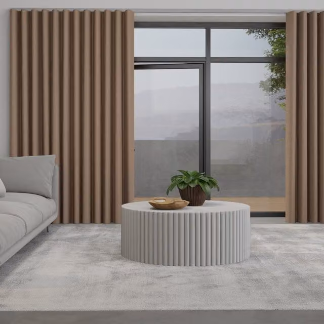 Terrys Made to Measure Wave Blackout Satin Fabric Curtain Panel in Beige and Brown with Caramel Track