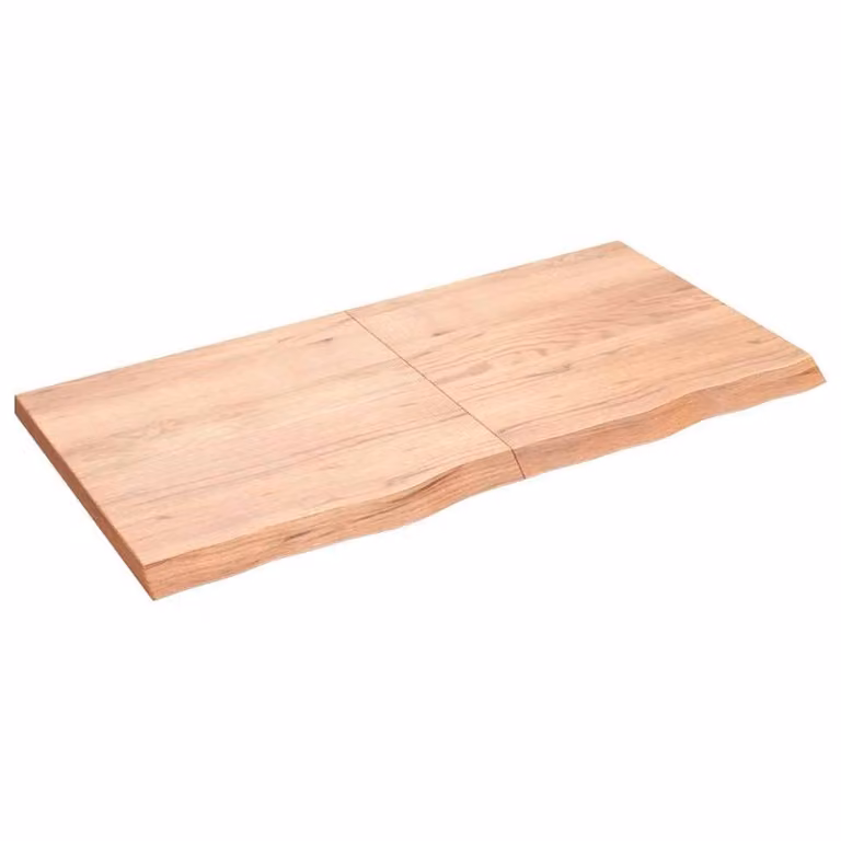 Berkfield Home Rustic Treated Solid Oak Table Top in Light Brown, W: 120 cm, D: 60 cm, H: 2-4 cm