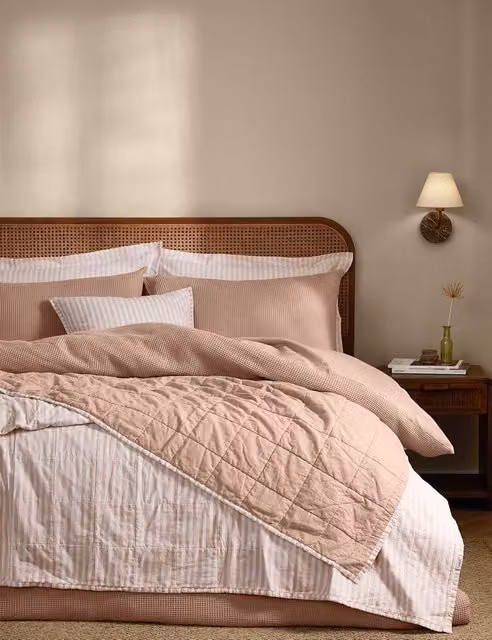 YARD Hebden Soft Pink Striped Reversible Quilted Cotton Bedspread