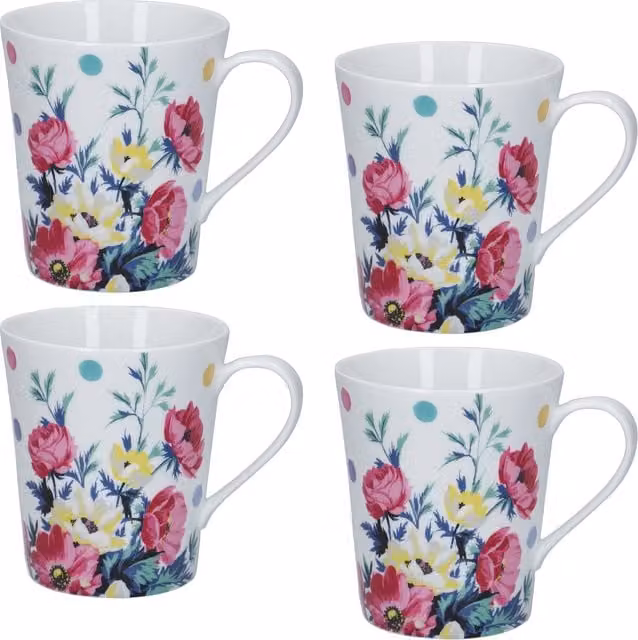 Mikasa Clovelly Set of 4 Multicolour Porcelain Nautical Striped Conical Mugs, 330 ml