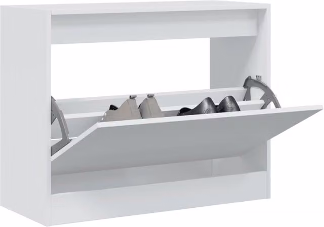 Berkfield Home White Modern Shoe Cabinet with Tilting Compartments and Internal Drawers, W/D/H: 80 x 34 x 63 cm – 1