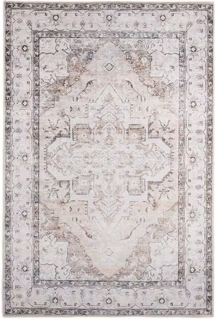 The Rug House Vintage Style Washable Cotton Rug in Beige, W: 300 cm, D: 80 cm