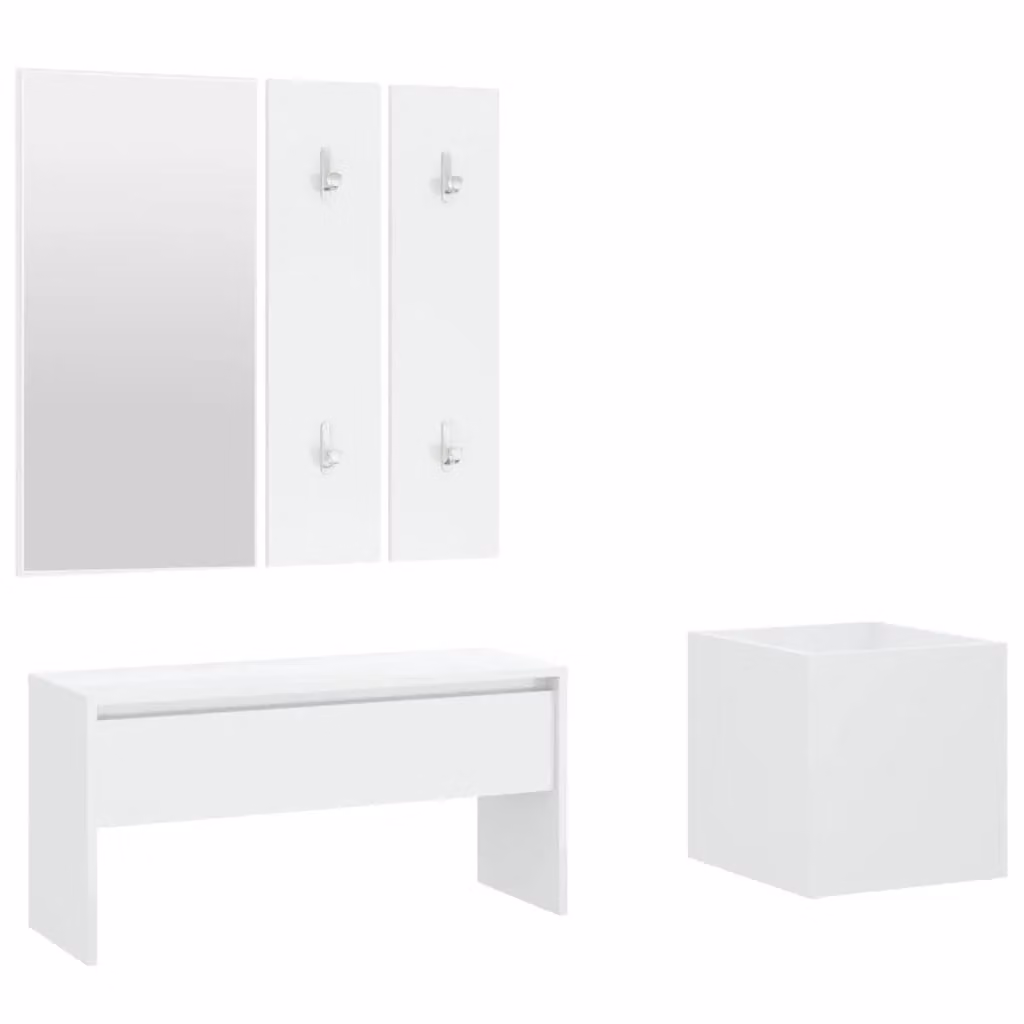 Berkfield Home White Engineered Wood Hallway Furniture Set with Bench, Mirror and Wall Rack – 2