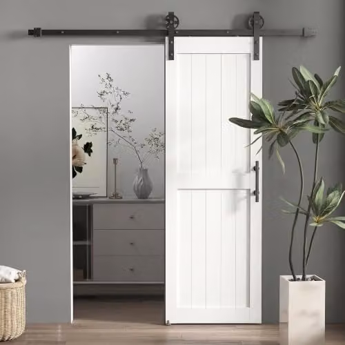 HOMCOM White Sliding Barn Door Kit with Industrial Hardware – 1