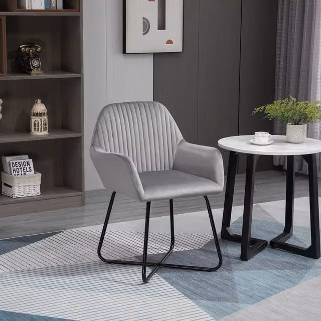 HOMCOM Grey Velvet Tub Armchair with Metal Base