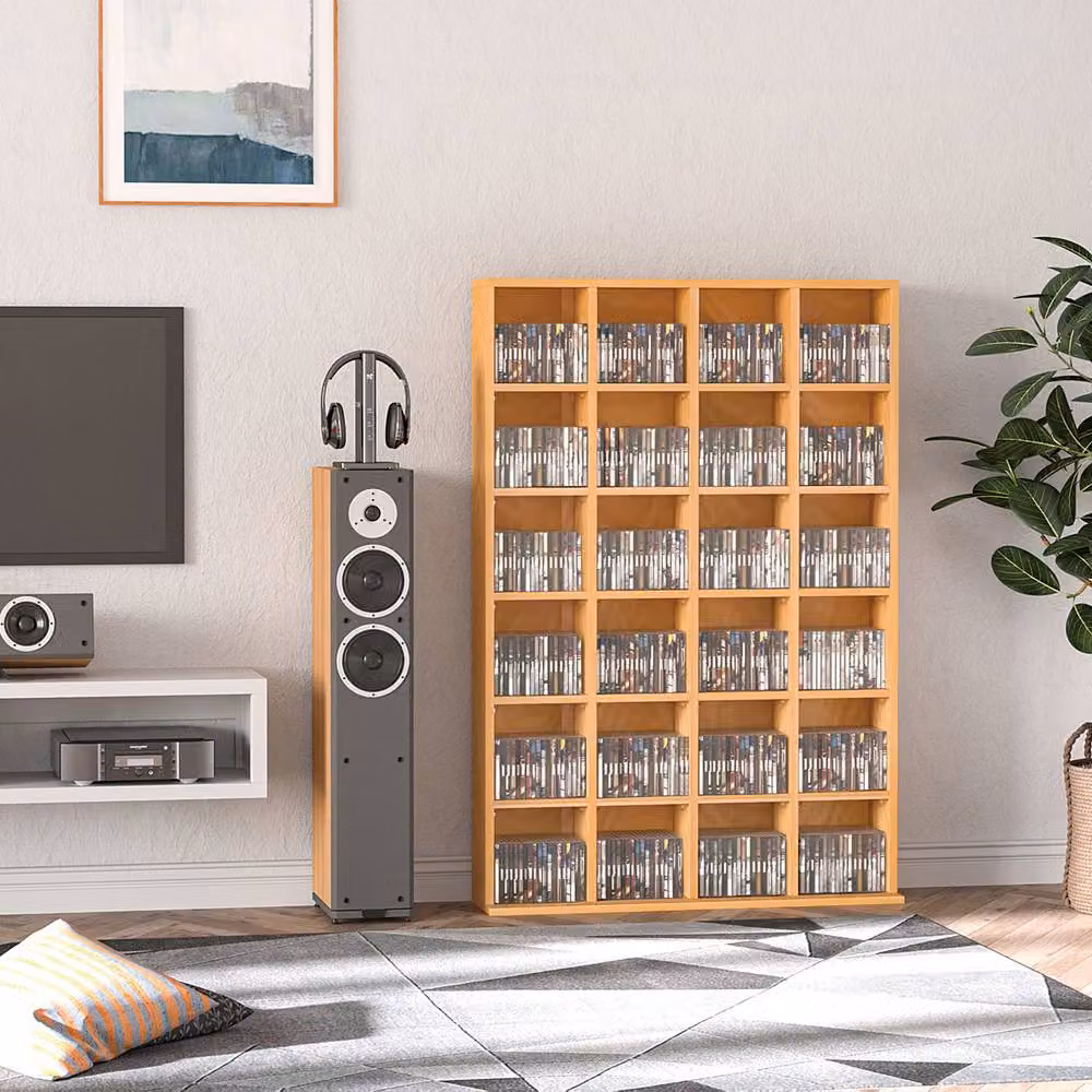 STILVORA Storage Unit with Adjustable Shelves and Media Compartments in Brown and Beige – 3