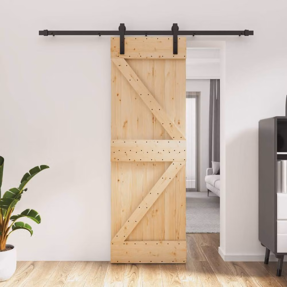 Berkfield Home Modern Sliding Door with Hardware Set in Natural Sand Pine Wood, W: 70 cm, H: 210 cm – 2