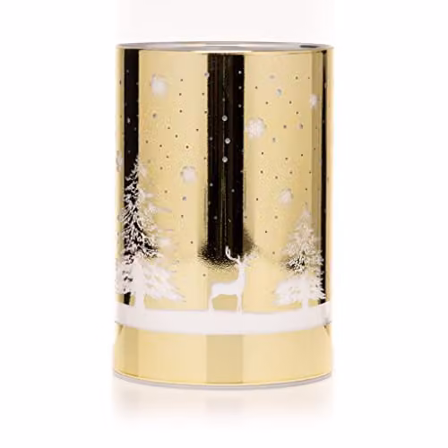 SHATCHI Gold Christmas Forest Scene Etched Glass Vase Table Lamp with LED Fairy Lights, H 13 cm – 2