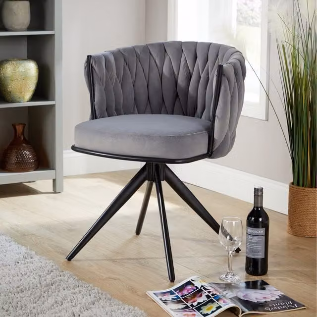 Home Source Reno Grey Velvet Tub Accent Chair with Armrests
