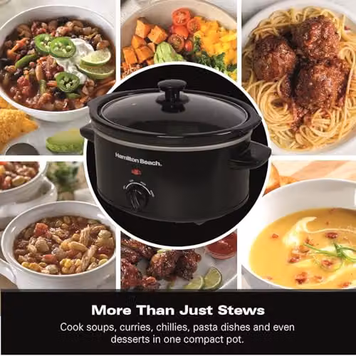 Hamilton Beach Comfort Cook Slow Cooker, 3.5L, Black, 160W with Ceramic Bowl and Keep Warm Function – 6