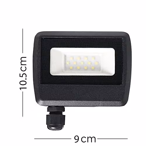 MiniSun ValueLights 10W LED Slimline IP65 Black Outdoor Wall Floodlight with Cool White Bulb – 5