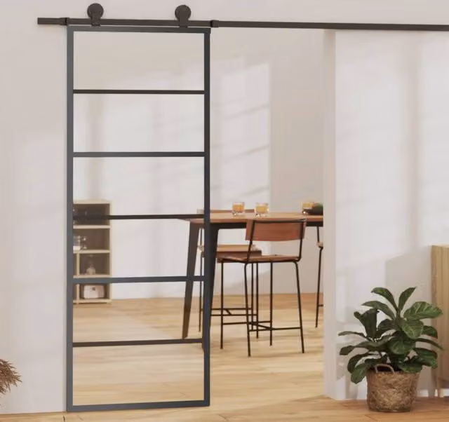 Berkfield Home Sliding Door with Hardware Set, Black ESG Glass and Aluminium, W: 76 cm, H: 205 cm – 1