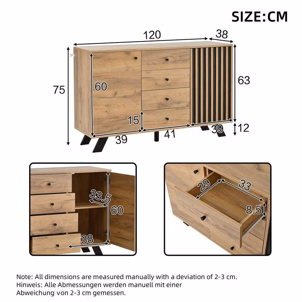 Merax Industrial Dark Oak Sideboard Storage Cabinet in Brown – 2