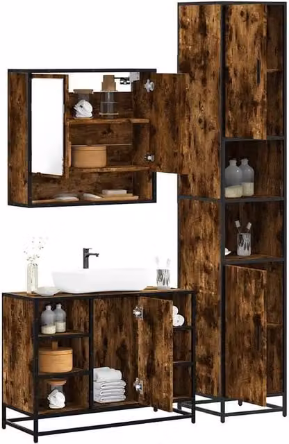 Berkfield Home 3 Piece Industrial Bathroom Furniture Set in Smoked Oak Brown