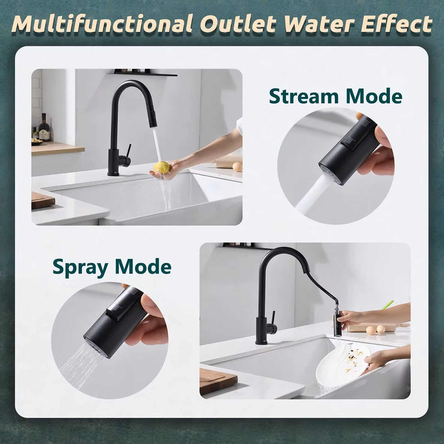 Appaso Matt Black Kitchen Tap with Pull Out Spray and 360 Degree Swivel Spout – 4