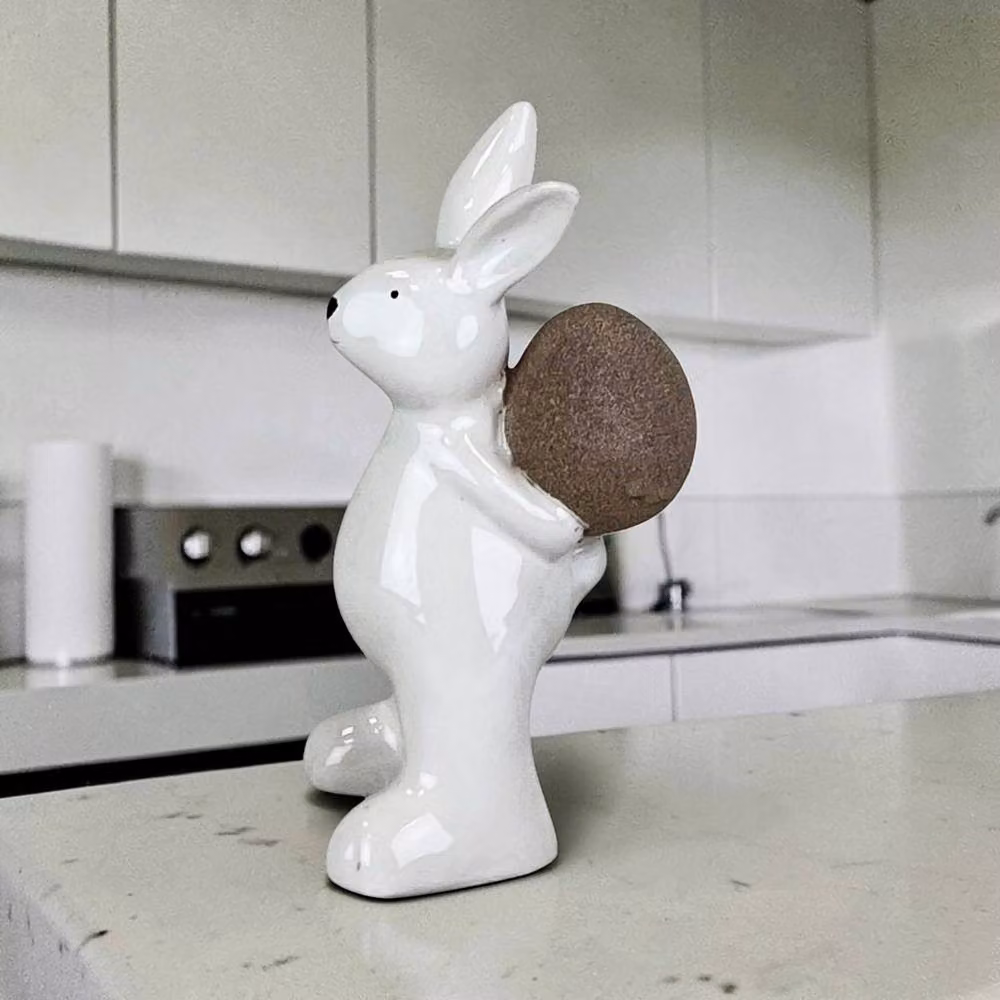 Gift Company White Ceramic Rabbit Holding Egg Tabletop Decoration, Height: 20.8 cm – 3