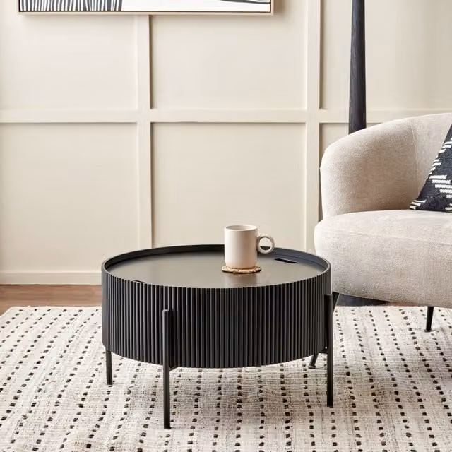 Pacific Lifestyle Henderson Modern Wood and Metal Storage Coffee Table in Black