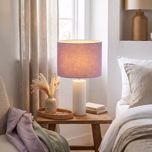 Happy Homewares Modern Lavender Oil Textured Linen Fabric Circular Lamp Shade in Violet, W: 30 cm, H: 20 cm – 3