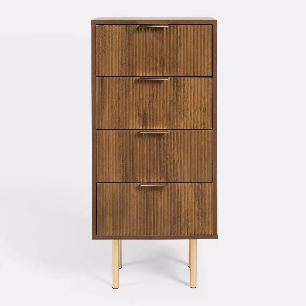OHS Ribbed 4-Drawer Engineered Wood Storage Cabinet in Walnut Brown – 3