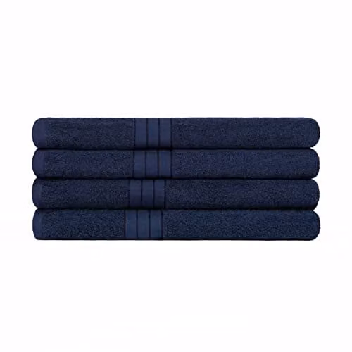 OHS 4 Pack of Blue 100% Cotton Fluffy Bath Towels with Border, W/D/H: 115 x 70 x 70 cm – 1