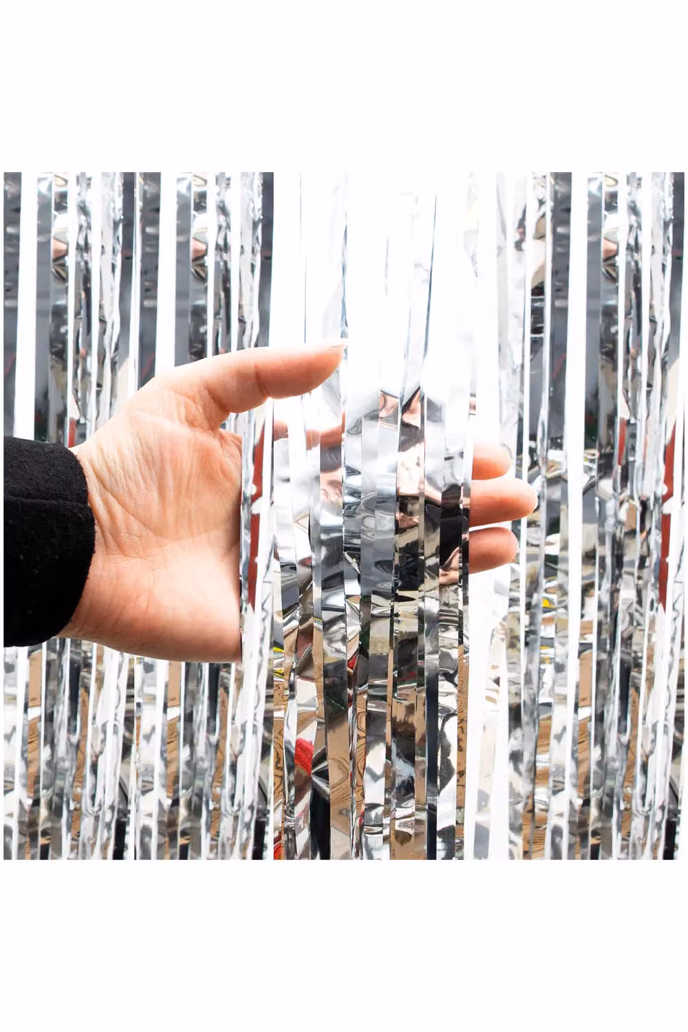 Netagon Metallic Tinsel Curtain in Silver, W: 1 m x H: 2.5 m – 2
