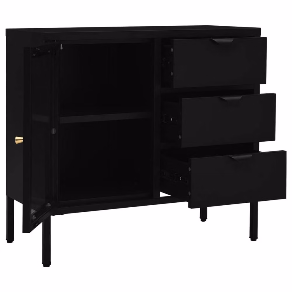 Berkfield Home Black Modern Sideboard in Steel and Tempered Glass, W/D/H: 75 x 35 x 70 cm – 4