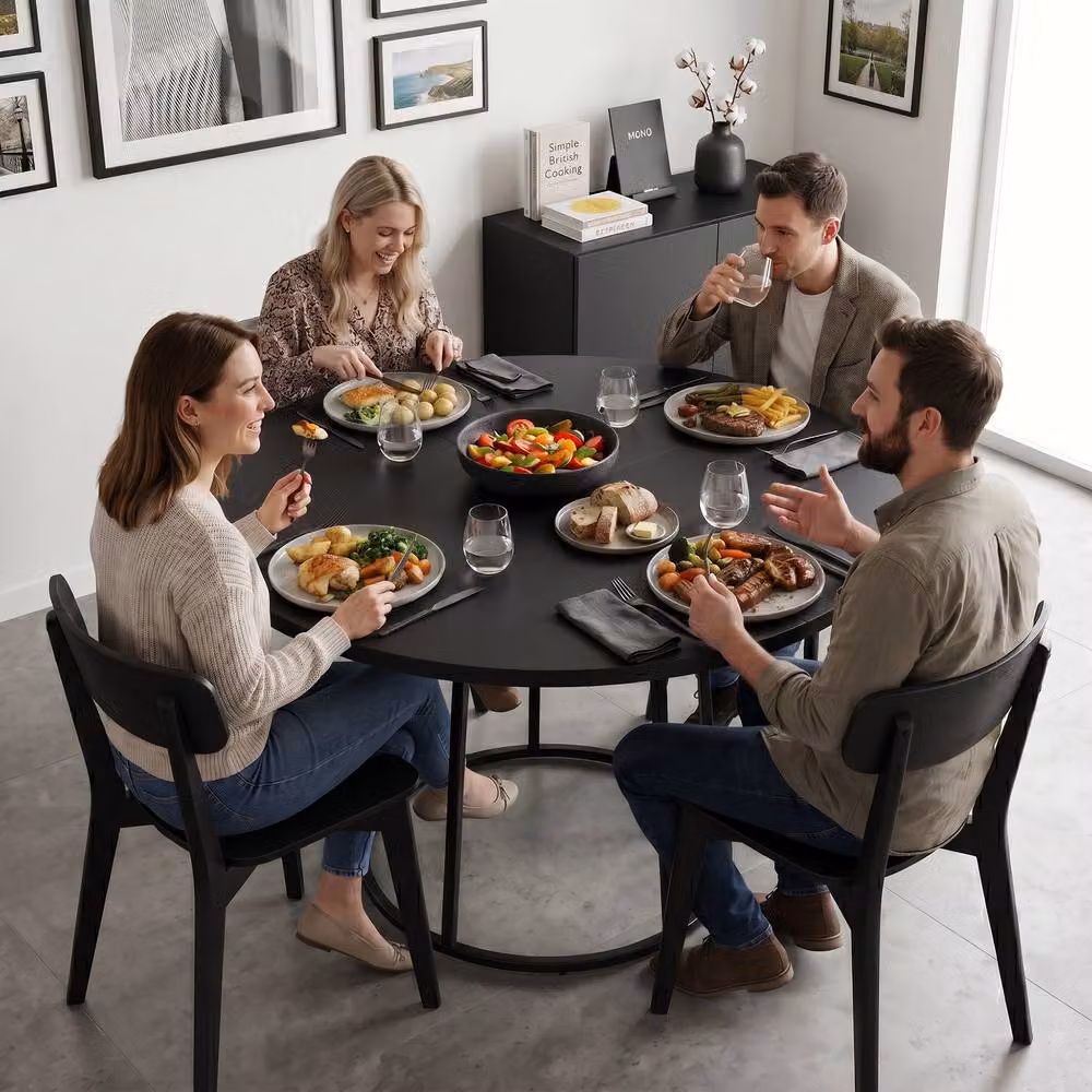 STILVORA Round Dining Table with Black Metal Base, Diameter: 120 cm – 3
