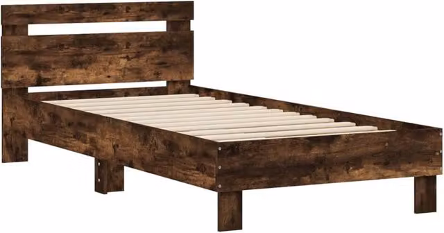 Berkfield Home Durable Bed Frame with Headboard in Smoked Oak Brown, W/D/H: 90 x 200 cm