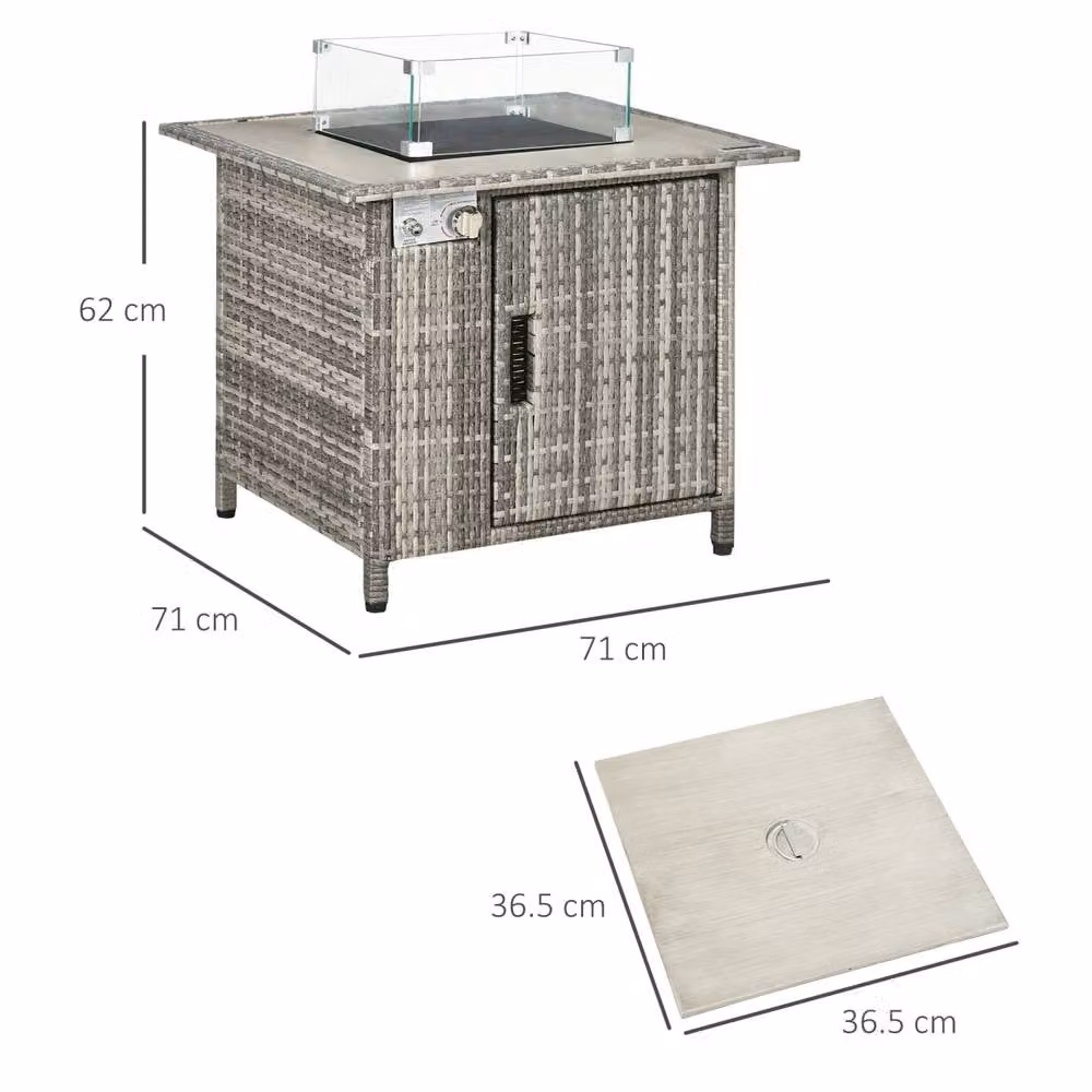 Wyld Haus Hara Luri Grey Rattan Square Outdoor Gas Fire Pit Table W/D/H: 71 x 71 x 62 cm – 3