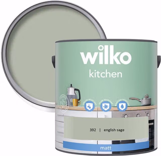 wilko Kitchen Matt Emulsion Paint, English Sage, 2.5 l