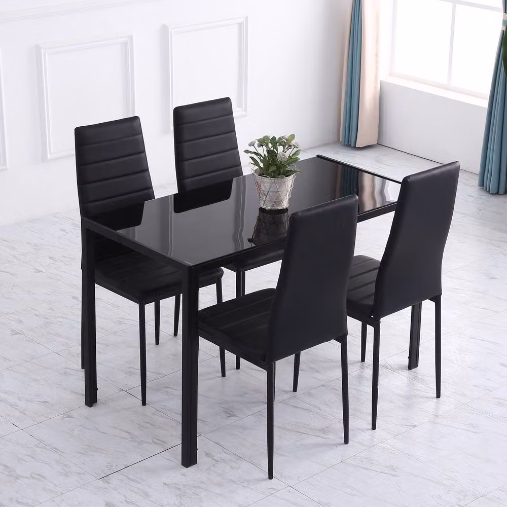 STILVORA Modern Rectangular Dining Table for 4 with Black Glossy Glass Top – 6