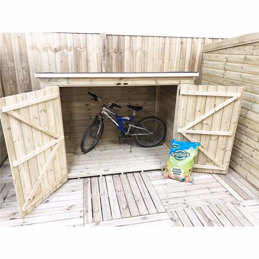 Marlborough Pressure Treated Tongue and Groove Wooden Bike Store with Double Doors in Natural – 2