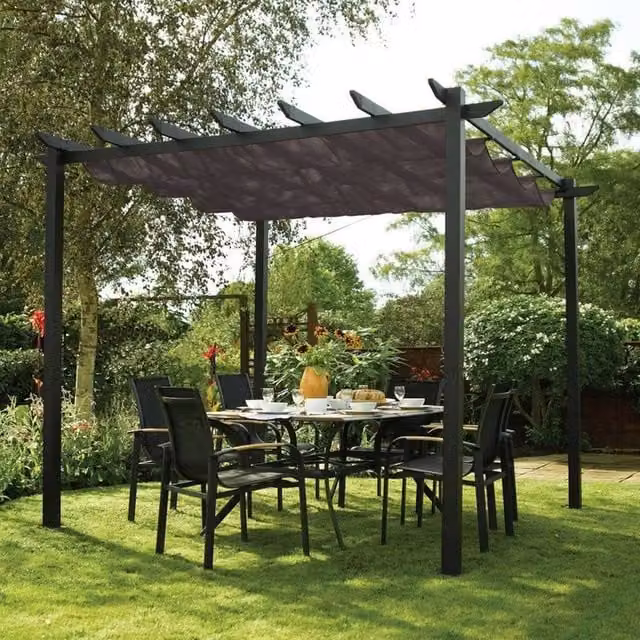 Rowlinsons Latina Grey Freestanding Canopy, W: 300 cm, D: 300 cm, H: 234.5 cm