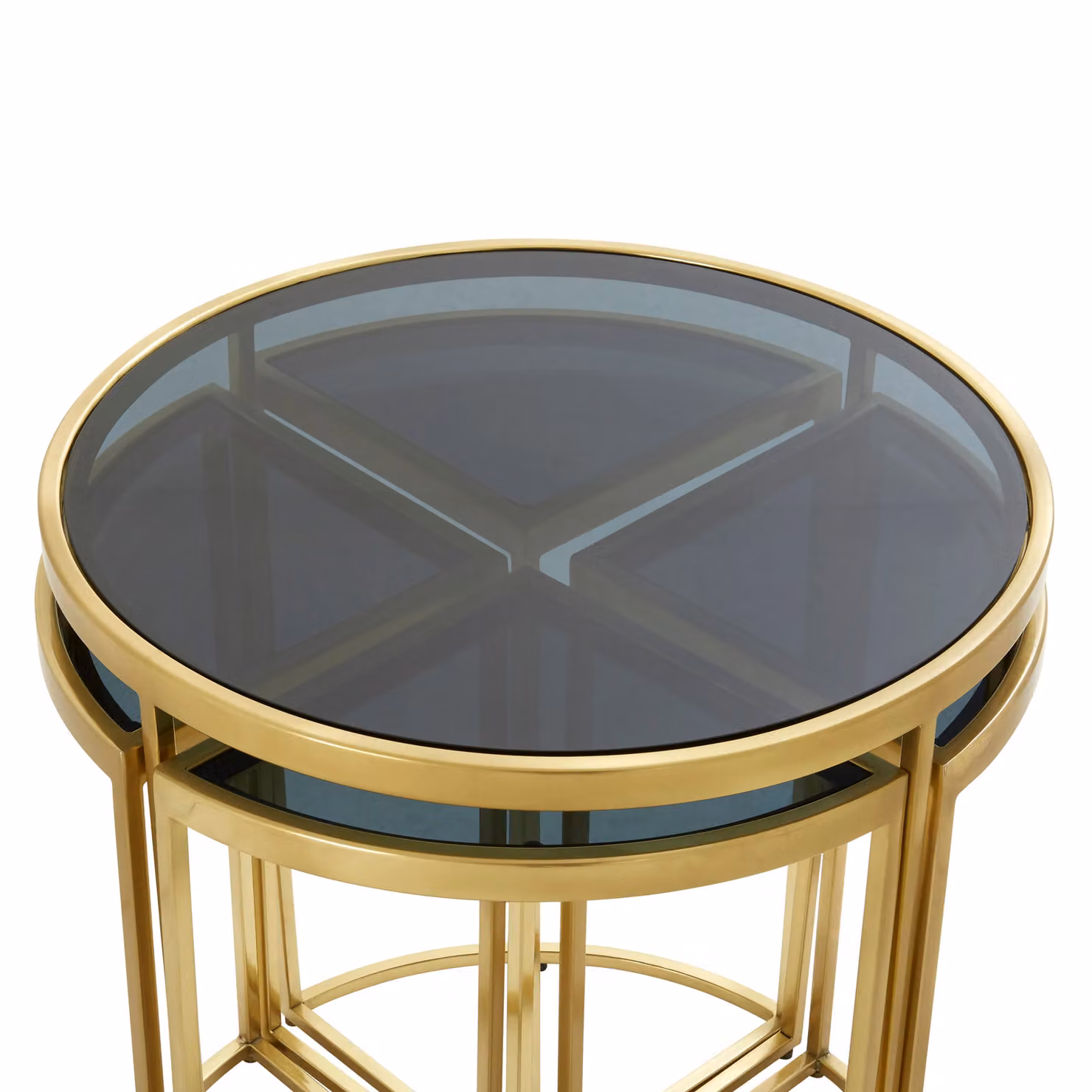 Orsina Modern Round Nesting Tables with Glass Tops in Black and Gold – 3
