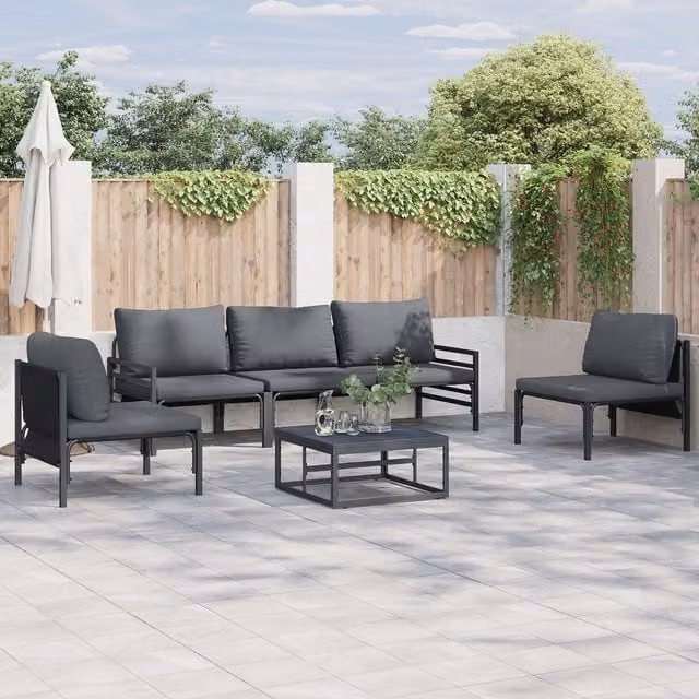 Berkfield Home 5 Piece Anthracite Garden Sofa Set with Upholstered Cushions and Powder Coated Steel Frame – 1