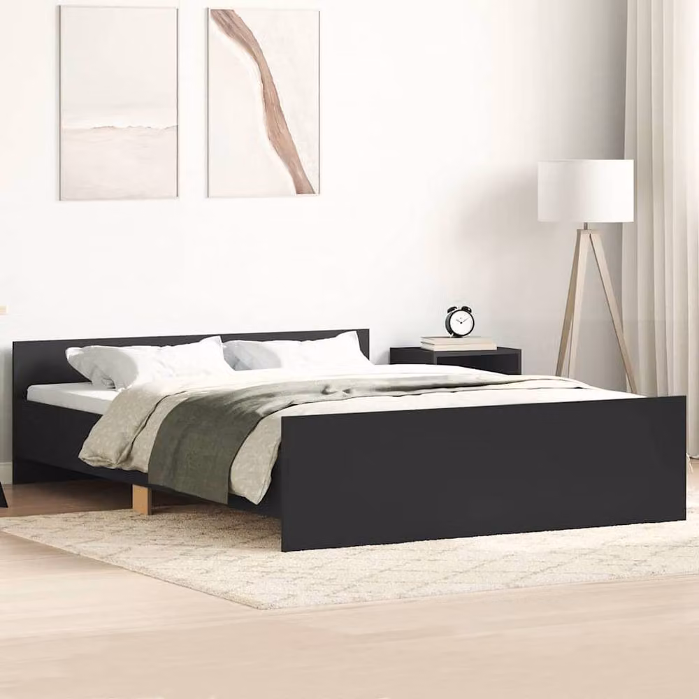 Berkfield Home Double Bed Frame with Headboard and Footboard in Black, W: 135 cm, L: 190 cm – 2