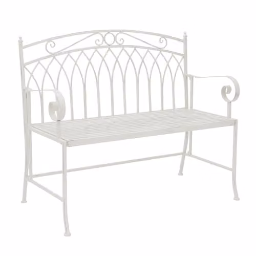 Charles Bentley Rustic Metal Garden Bench in Antique White, W: 104.5 cm, H: 89 cm, D: 57 cm – 2