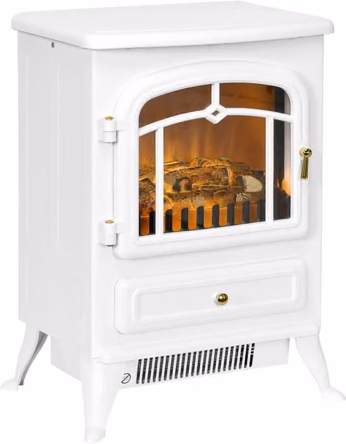 HOMCOM Modern Freestanding Electric Fireplace with Flame Effect in White – 1