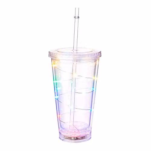 UltraByEasyPeasyStore 4 Pack of Multicolour LED Flashing Plastic Tumblers in Transparent – 2