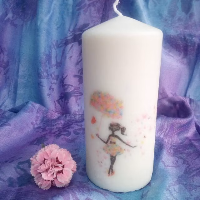 Viki Pillar Candle Flower Girl in White