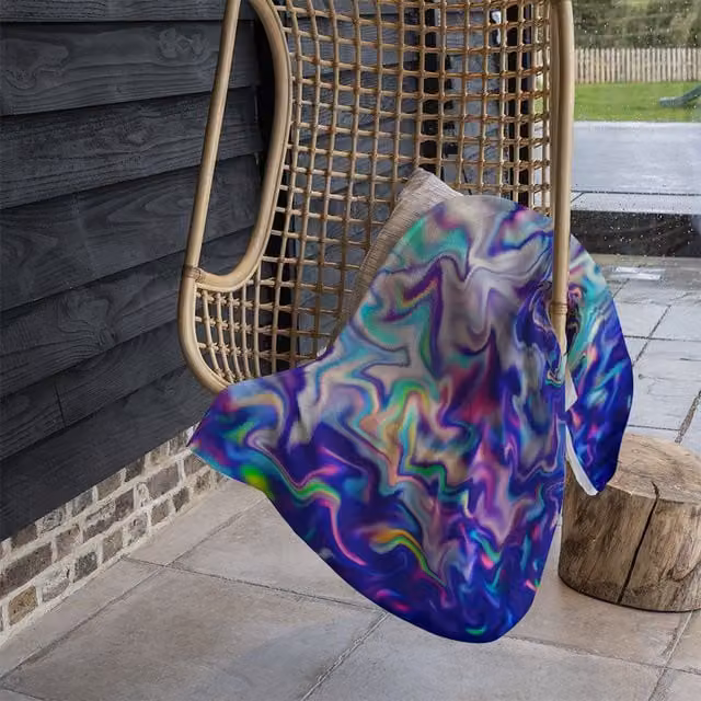 Benjamin Tate Design Geometric Psychedelic Marble Fleece Blanket in Multicolour, W/D/H: 120 x 150 cm – 1