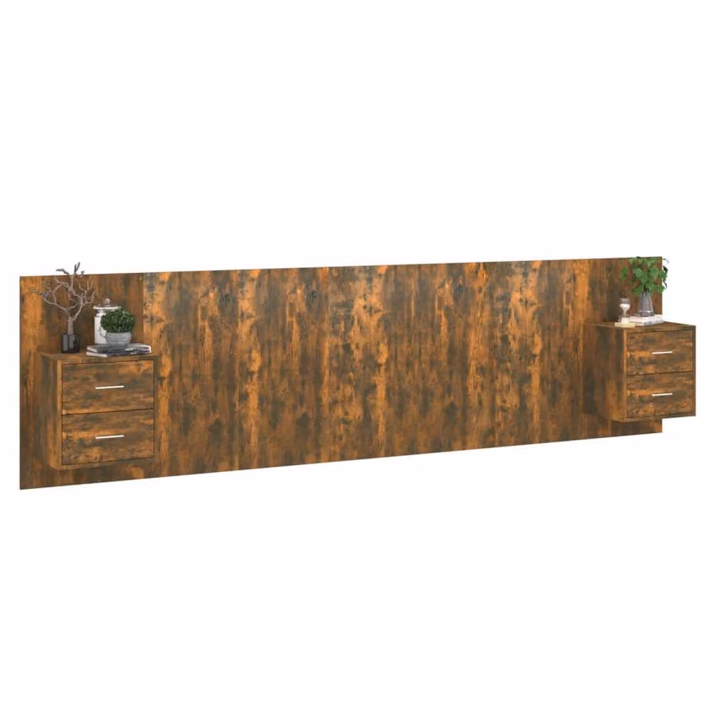 Berkfield Home Smoked Oak Bed Headboard with Integrated Nightstand Cabinets in Brown – 3
