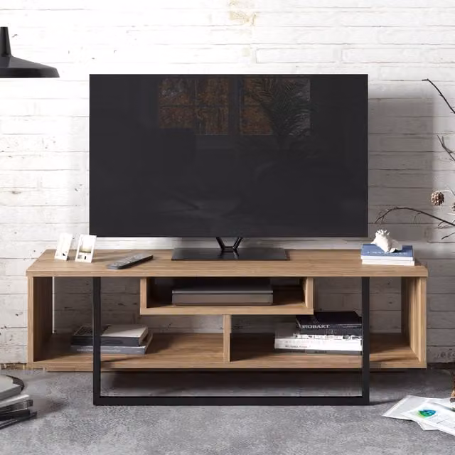Asal Minimalist TV Unit in Walnut and Black