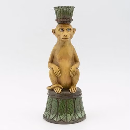 Madison & Mayfair Playful Monkey Ceramic Taper Candlestick Holder in Gold