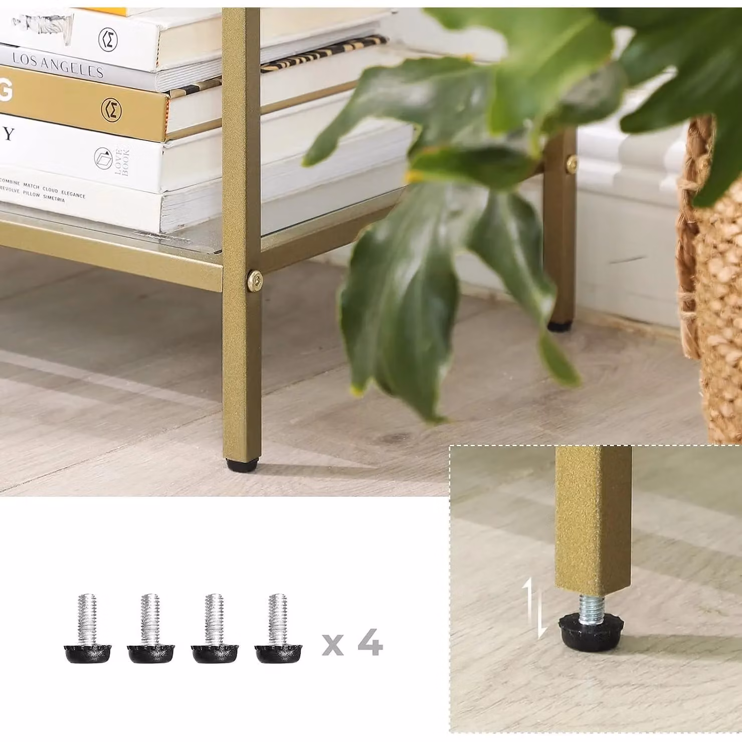 VASAGLE Modern Gold Console Coffee Table with 3 Transparent Glass Shelves and Steel Frame – 2