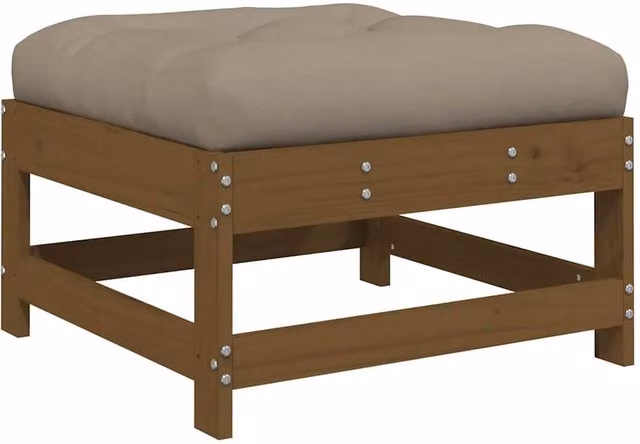 Berkfield Home Rustic Garden Footstool with Cushion in Honey Brown Solid Pine Wood