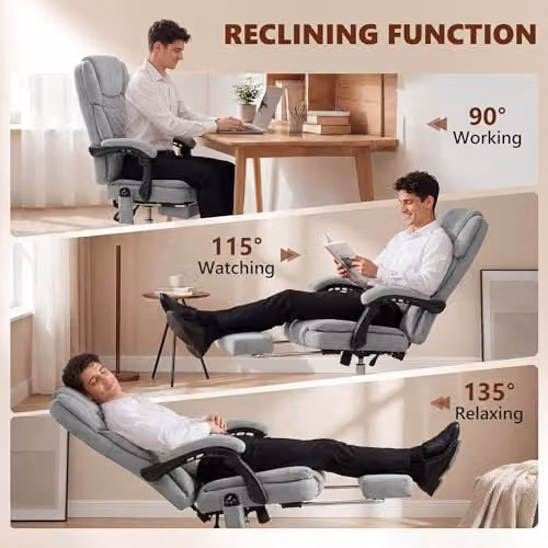 HOMCOM Grey Velvet Executive Office Chair with Vibration Massage, Heated Lumbar and Footrest, H: 120 cm, W: 75.5 cm, D: 65.5 cm – 5
