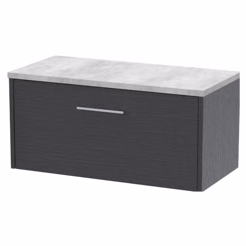 Balterley Modern Wall Hung Bathroom Vanity Unit with Single Drawer in Matt Grey, W/D/H: 80.0 x 39.0 x 38.1 cm – 2