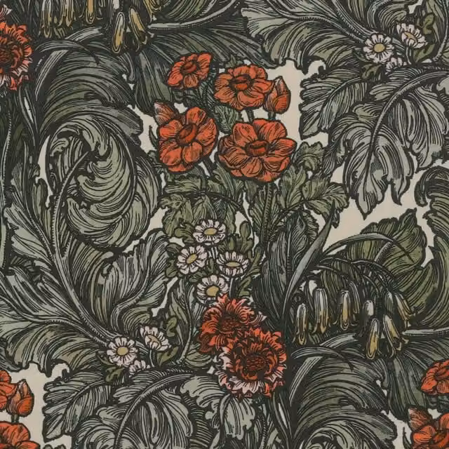 HOUSE Llewelyn-Bowen Hedgerovia Printed Velvet Fabric in Tangelo, Orange, Green and Multicolour