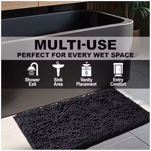 GAVENO CAVAILIA Black Chenille Microfibre Bath Mat, W/D: 50 x 80 cm – 8
